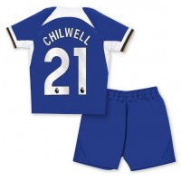 Camisa de Futebol Chelsea Ben Chilwell #21 Equipamento Principal Infantil 2023-24 Manga Curta (+ Calças curtas)